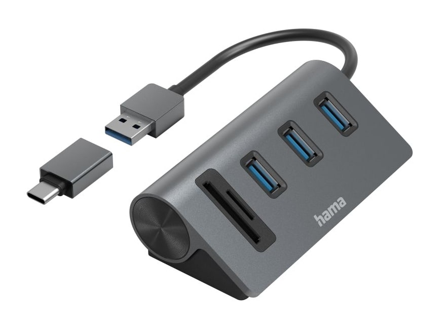 Hama - 5 Ports with SD and microSD Card Reader USB Hubs - Anthracite, Black