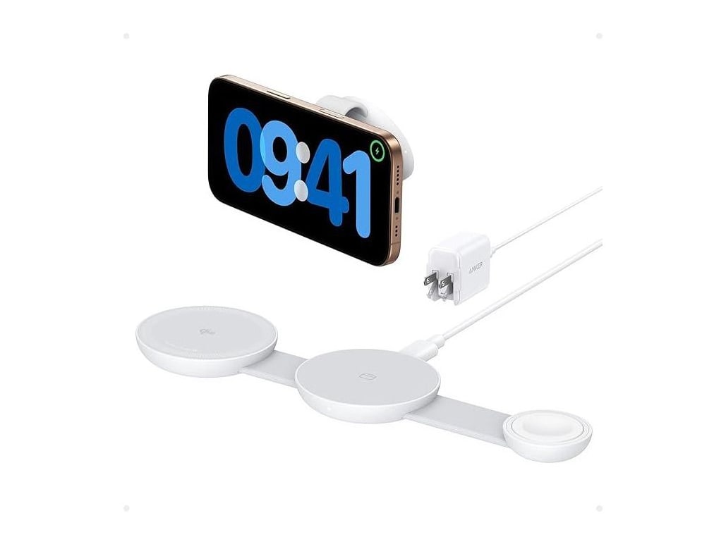 Anker - MagGo Wireless Charging Station 3-in-1 Foldable Pad Aurora White Wireless Chargers