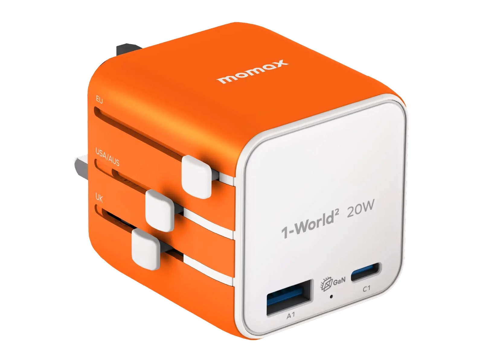 MOMAX - 1-World2 2-Port USB-A and USB-C GaN Travel Charger 20W Orange Wall Chargers