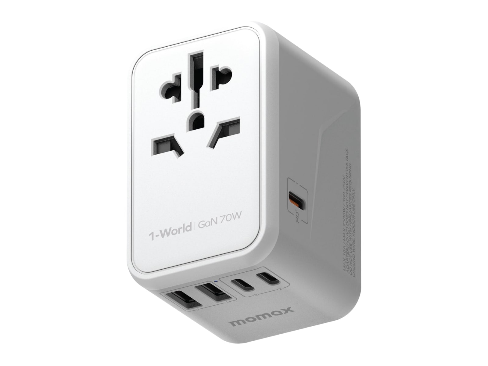 MOMAX - 1-World Universal 5-Port Travel GaN Charger 70W White Wall Chargers