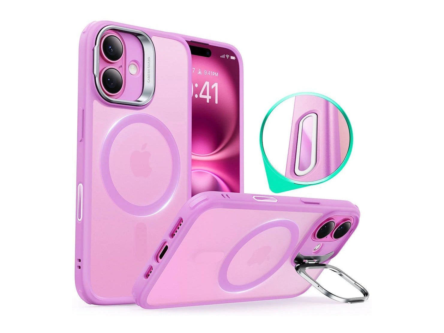 ESR - Classic Hybrid Magnetic Case (Camera Control, Stash Stand) - iPhone 16 - Frosted Pink