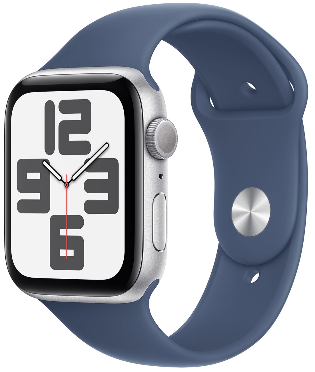 Apple - Apple Watch SE (2nd Generation) (GPS) 44mm Silver Aluminum Case with Denim Sport Band - M/L - Silver