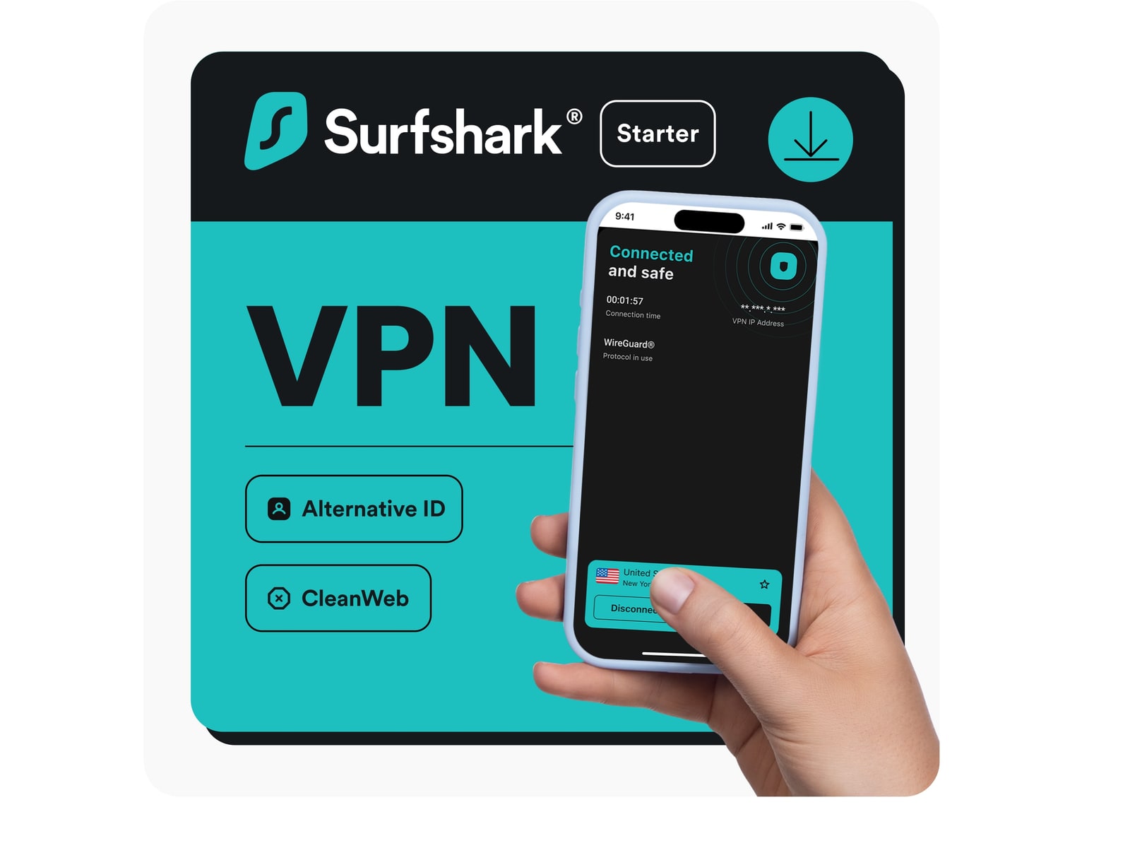 Surfshark - Starter: VPN (Unlimited Devices, 1-Year) Antivirus Software