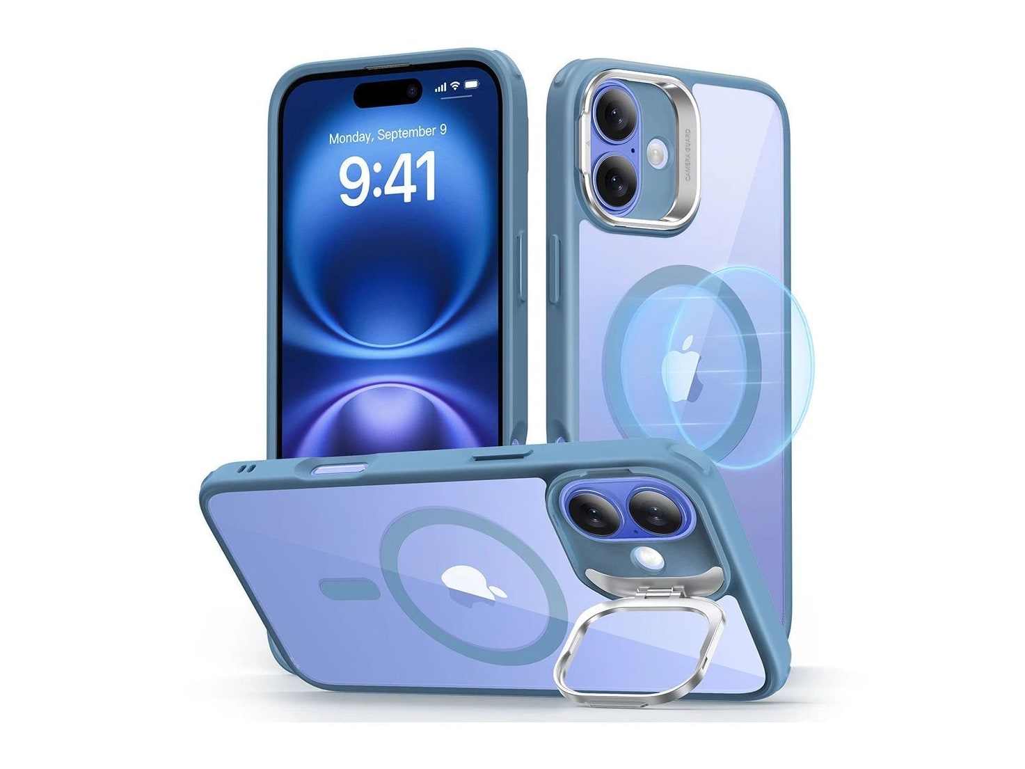 ESR - Classic Hybrid Case with Stash Stand (HaloLock) - iPhone 16 - Clear Blue