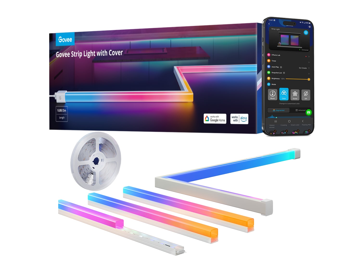 Govee - RGBIC LED Strip Lights with Covers 9.84ft Smart Lighting