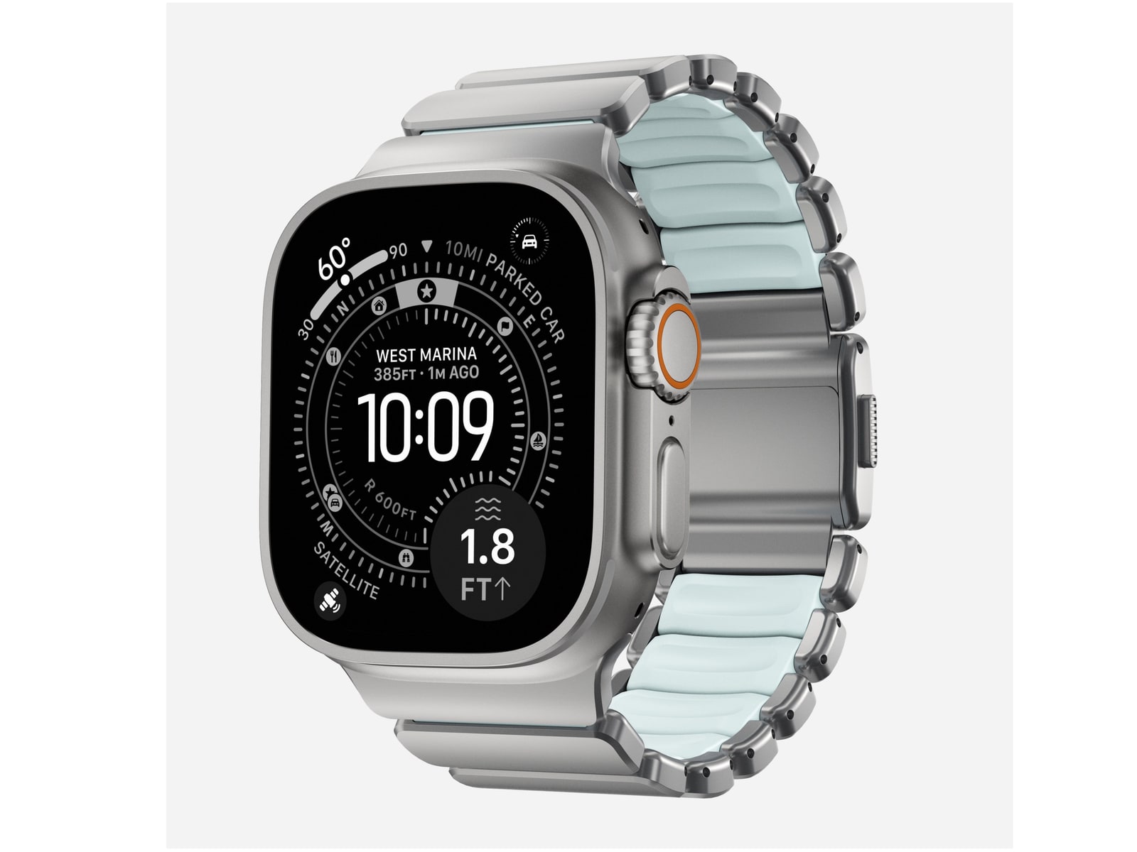 Nomad - Stratos Band - 49mm - Natural Titanium - Icy Blue Glow FKM