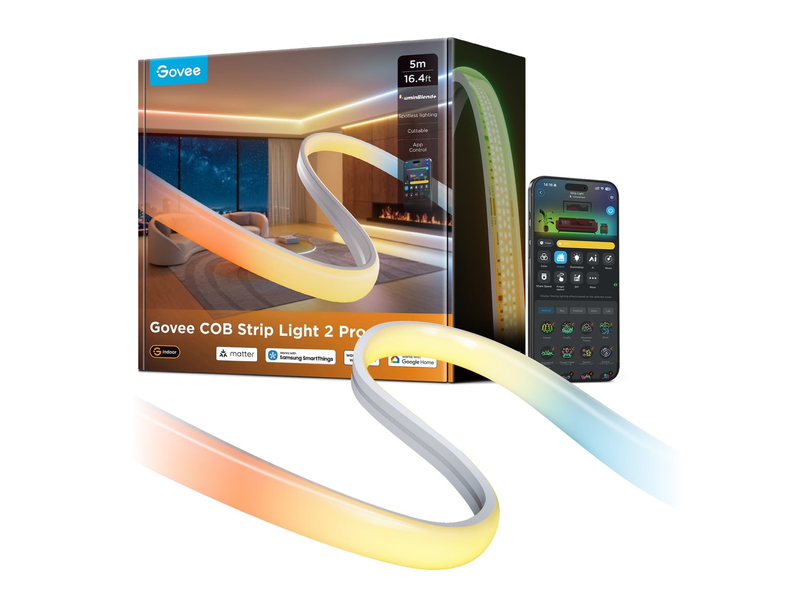 Govee - COB Strip Light 2 Pro 16.4ft Smart Lighting