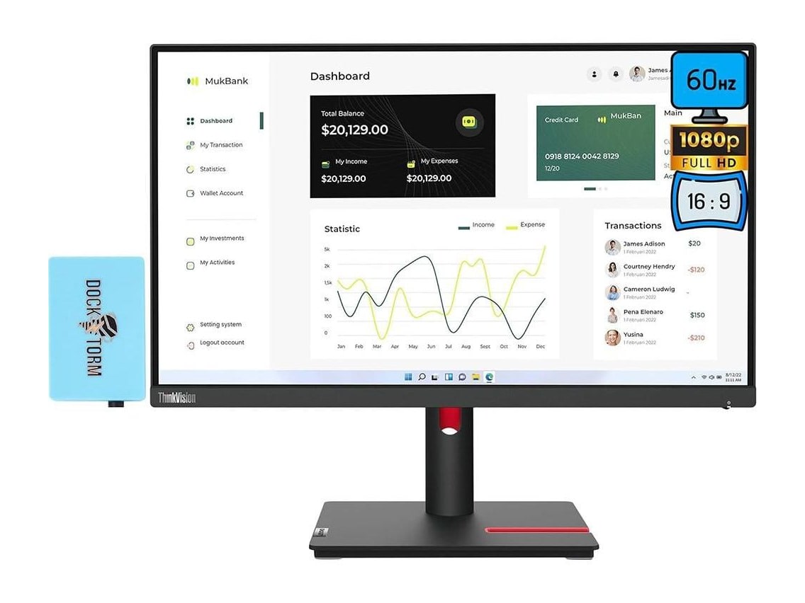 Lenovo - 23" ThinkVision T23i-30 Full HD 60Hz Professional Monitors - Black