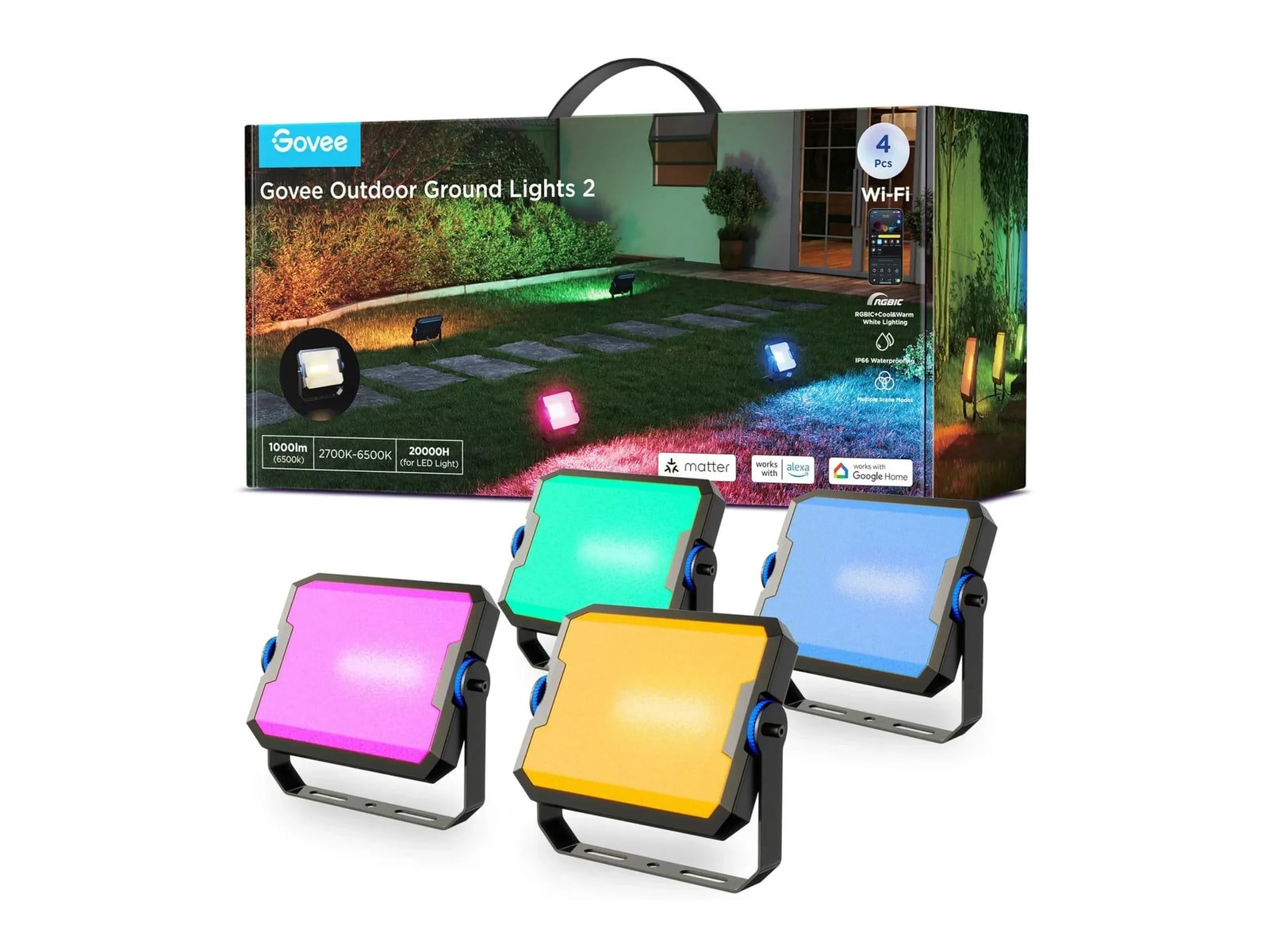 Govee - Outdoor Ground Lights 2 4-Pack Smart Lighting - Multicolor