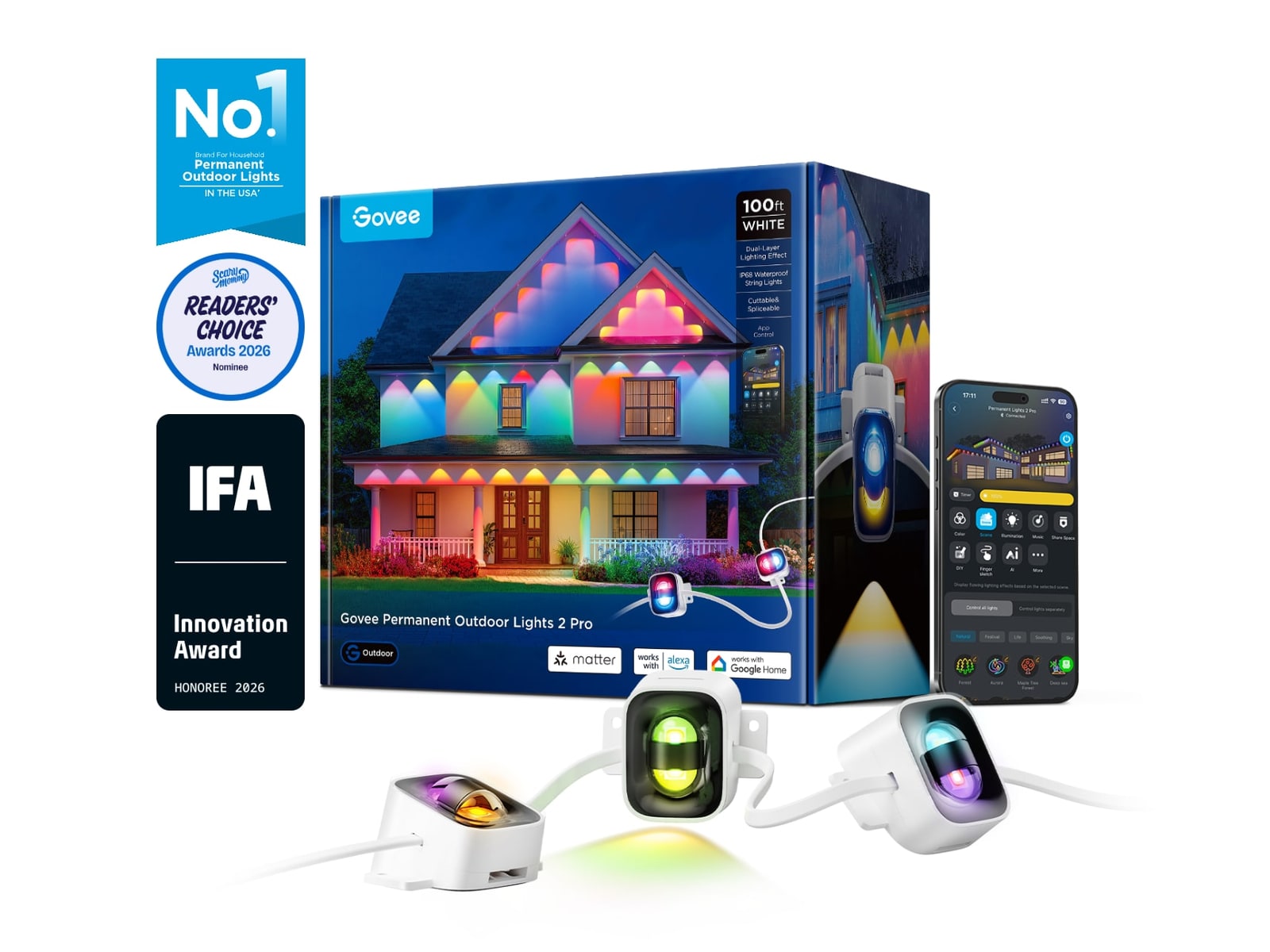 Govee - Permanent Outdoor Lights 2 Pro 100ft Smart Lighting - White