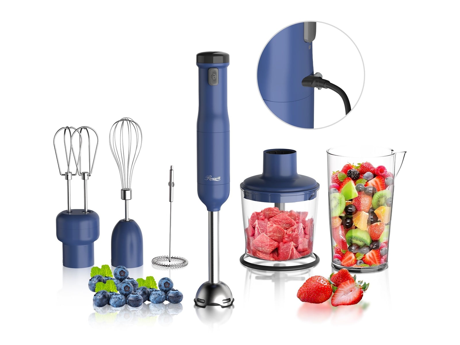 Rosewill - 6-in-1 Multi-Speed Cordless Rechargeable Immersion Hand Blender Blue Blenders & Mixers