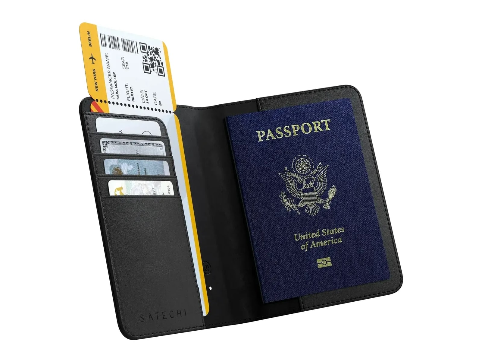 Satechi - Vegan-Leather FindAll Passport Cover Bluetooth Trackers - Black