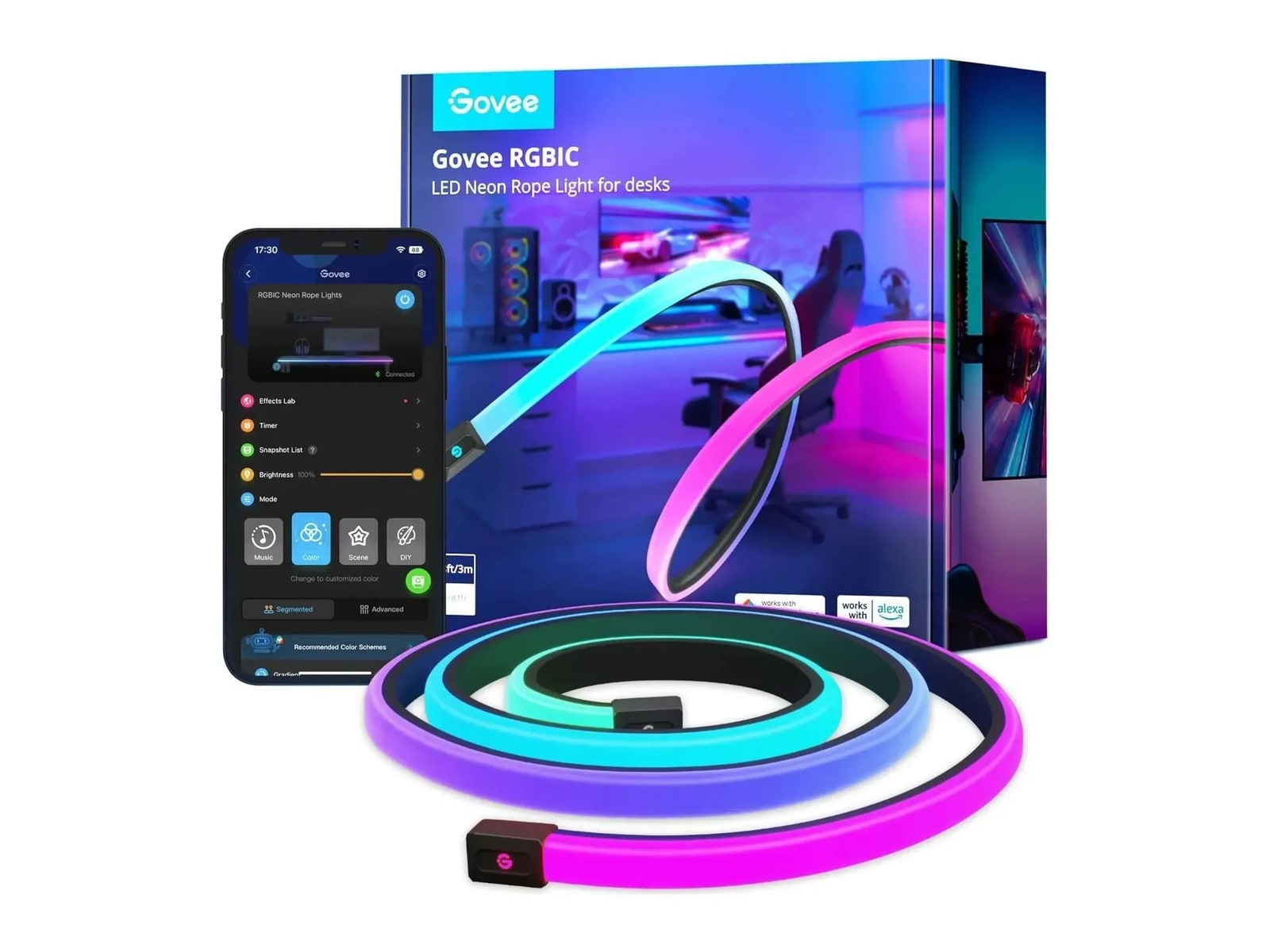 Govee - RGBIC LED Neon Rope Light for Desks 3m Smart Lighting - Multicolor