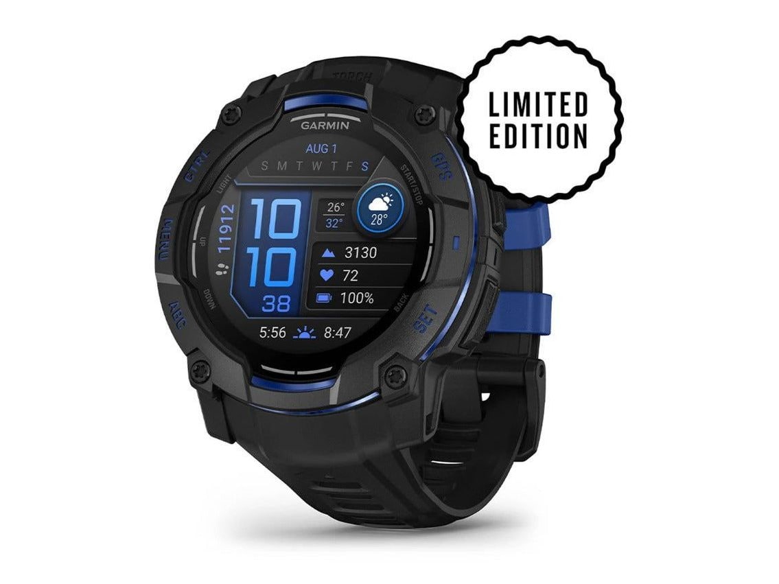 Garmin - Instinct 3 AMOLED 50mm Smart Watches - Black/Bolt Blue