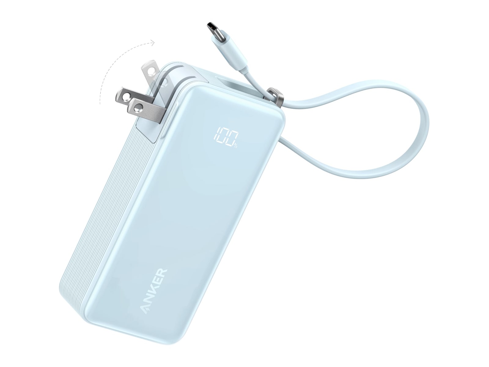 Anker - Power Bank (10K, Fusion, Built-In USB-C Cable) Ice Lake Blue Power Banks