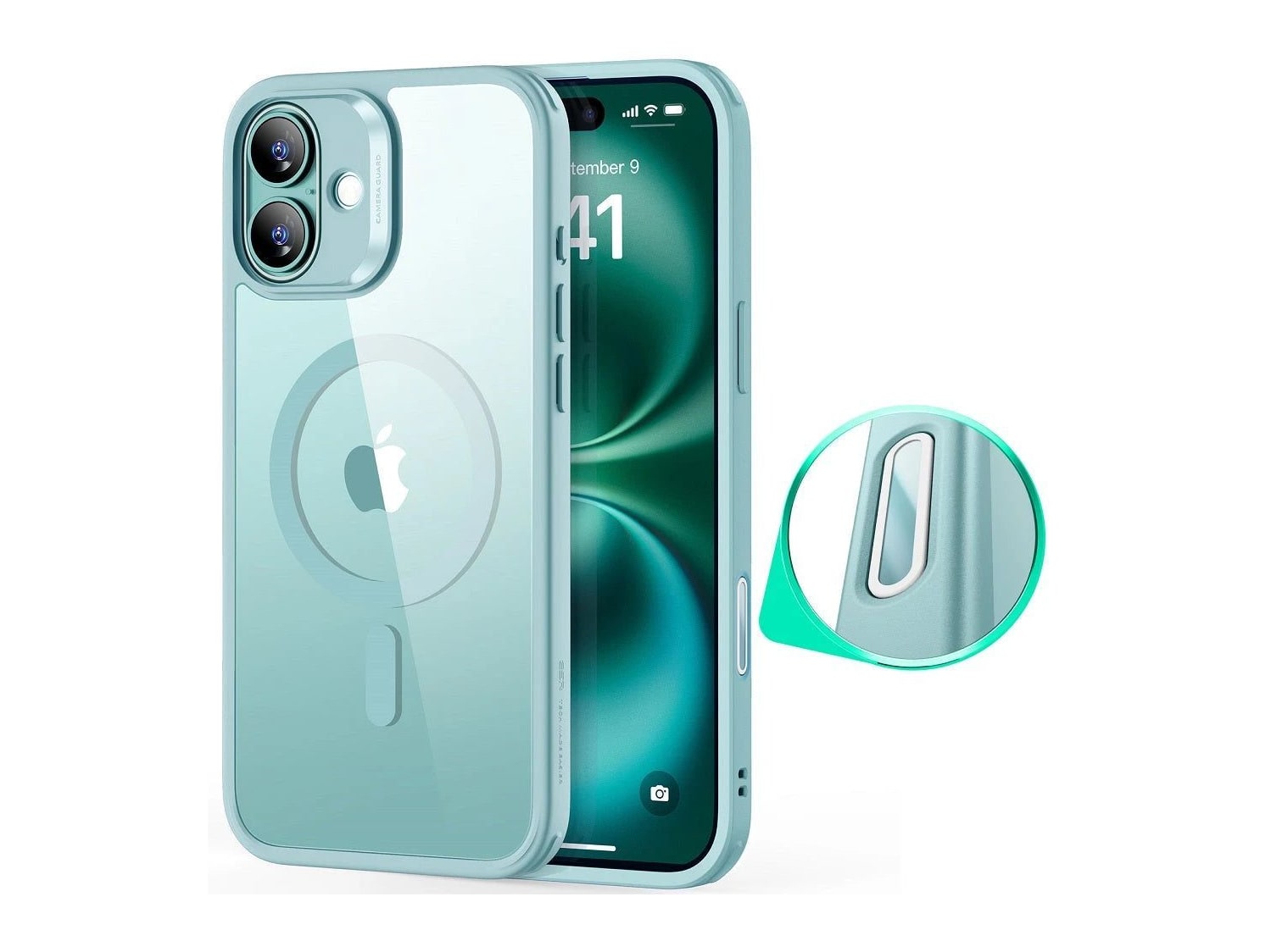 ESR - HaloLock Classic Hybrid Case (Camera Control) - iPhone 16 - Clear Green