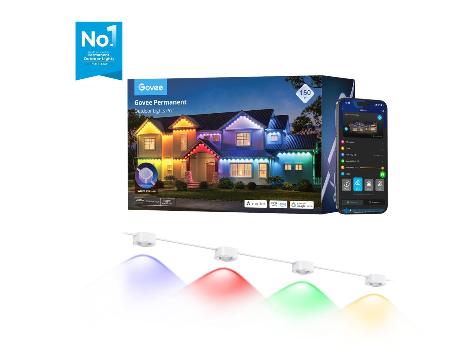 Govee - Permanent Outdoor Lights Pro 150ft Smart Lighting - White
