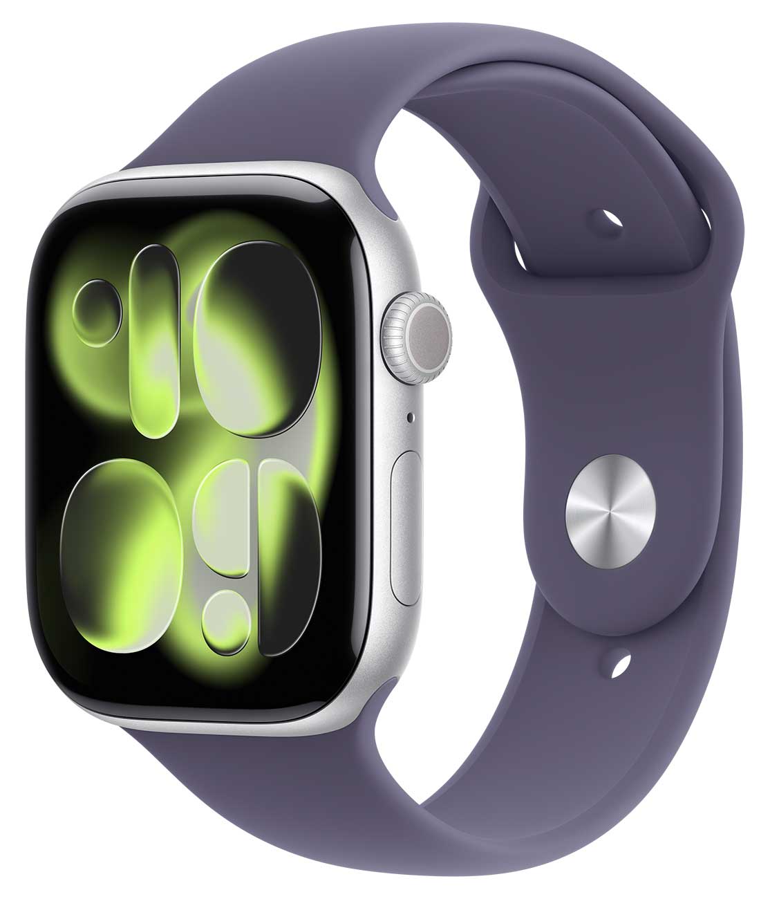 Apple - Apple Watch Series 11 (GPS + Cellular) 46mm Silver Aluminum Case with Purple Fog Sport Band - S/M - Silver