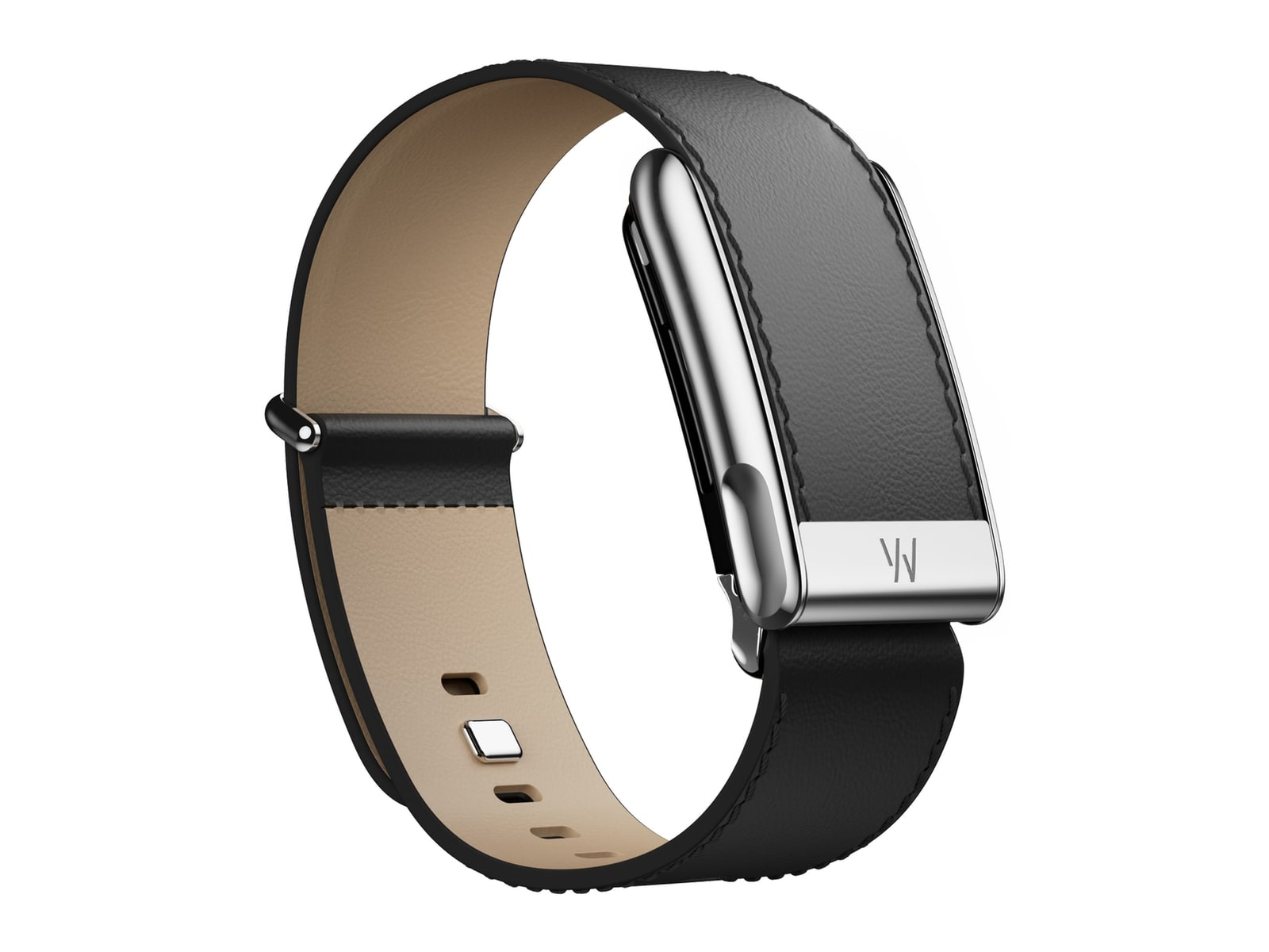 WHOOP - MG LeatherLuxe Straight Band Watch Bands - Black/Cream with Titanium
