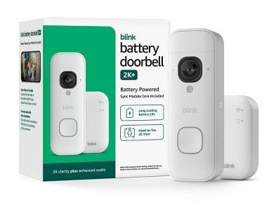 Blink - Battery Doorbell 2K+ with Sync Module Core White Video Doorbells
