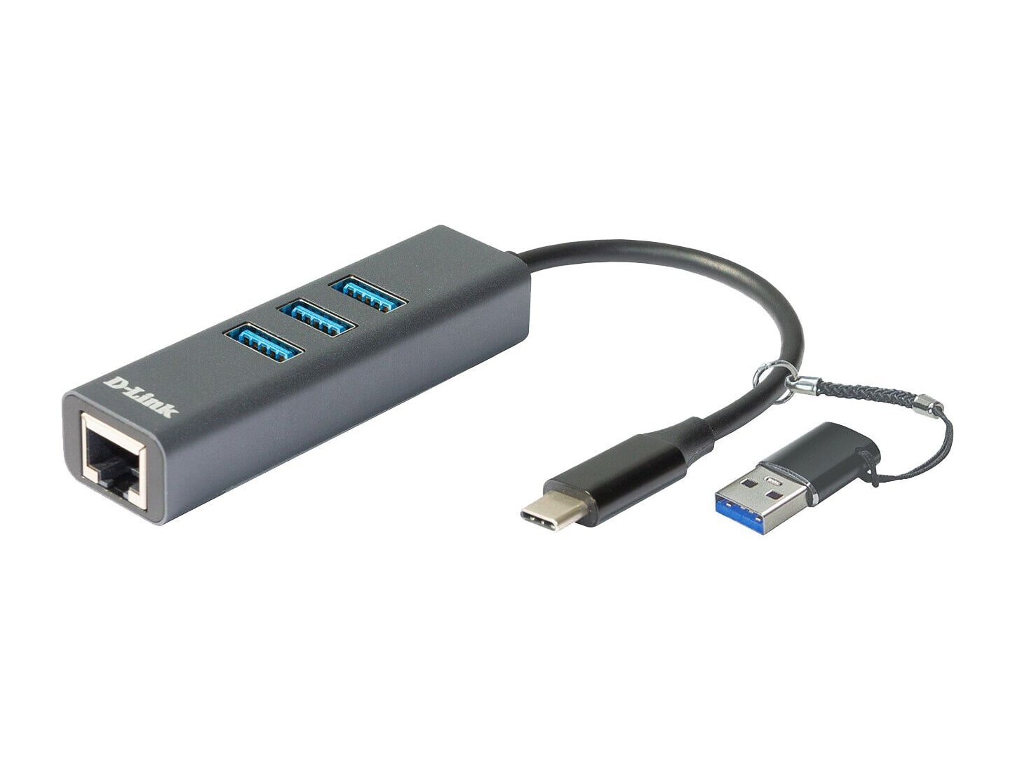 D-Link - DUB-2332 Gigabit Ethernet Adapter with 3 USB 3.0 Ports USB Hubs - Gray