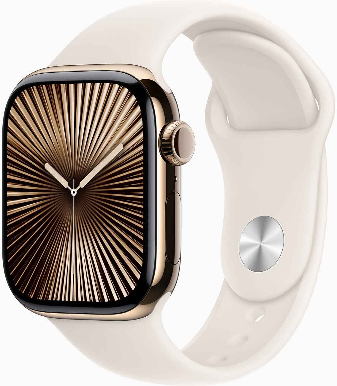 Apple - Apple Watch Series 10 (GPS + Cellular) 42mm Gold Titanium Case with Starlight Sport Band - M/L - Gold Titanium