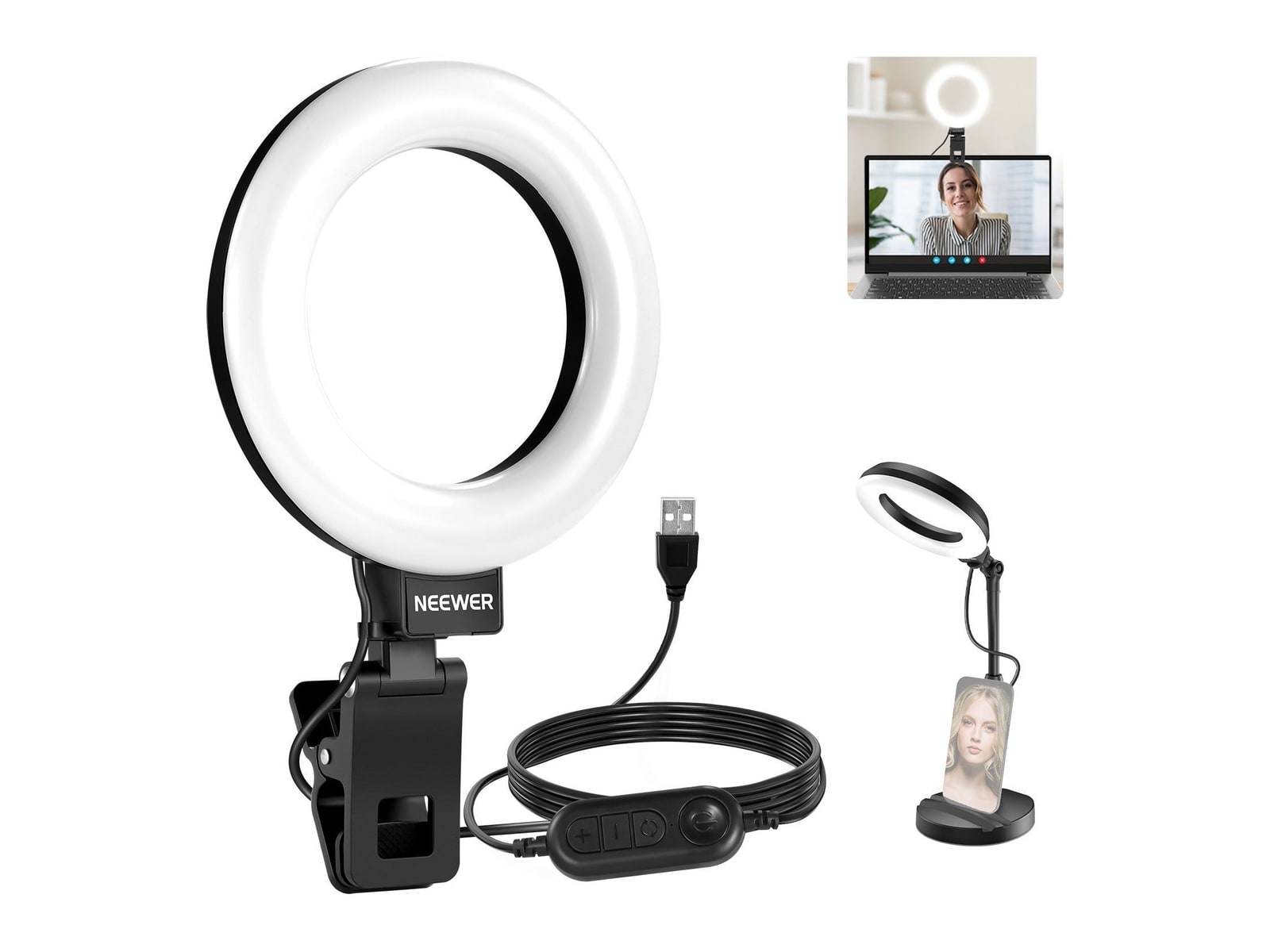 Neewer - BASICS BR60 5" Desk Ring Light with Stand & Monitor Clamp Camera Accessories - Black