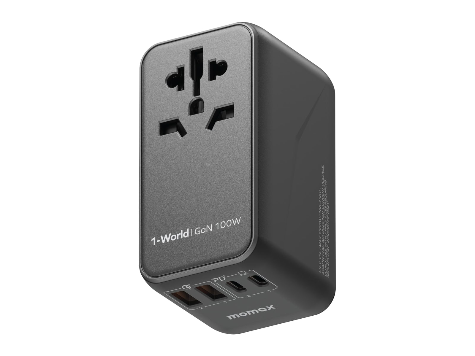 MOMAX - 1-World Universal 4-Port Travel GaN Charger 100W Black Wall Chargers