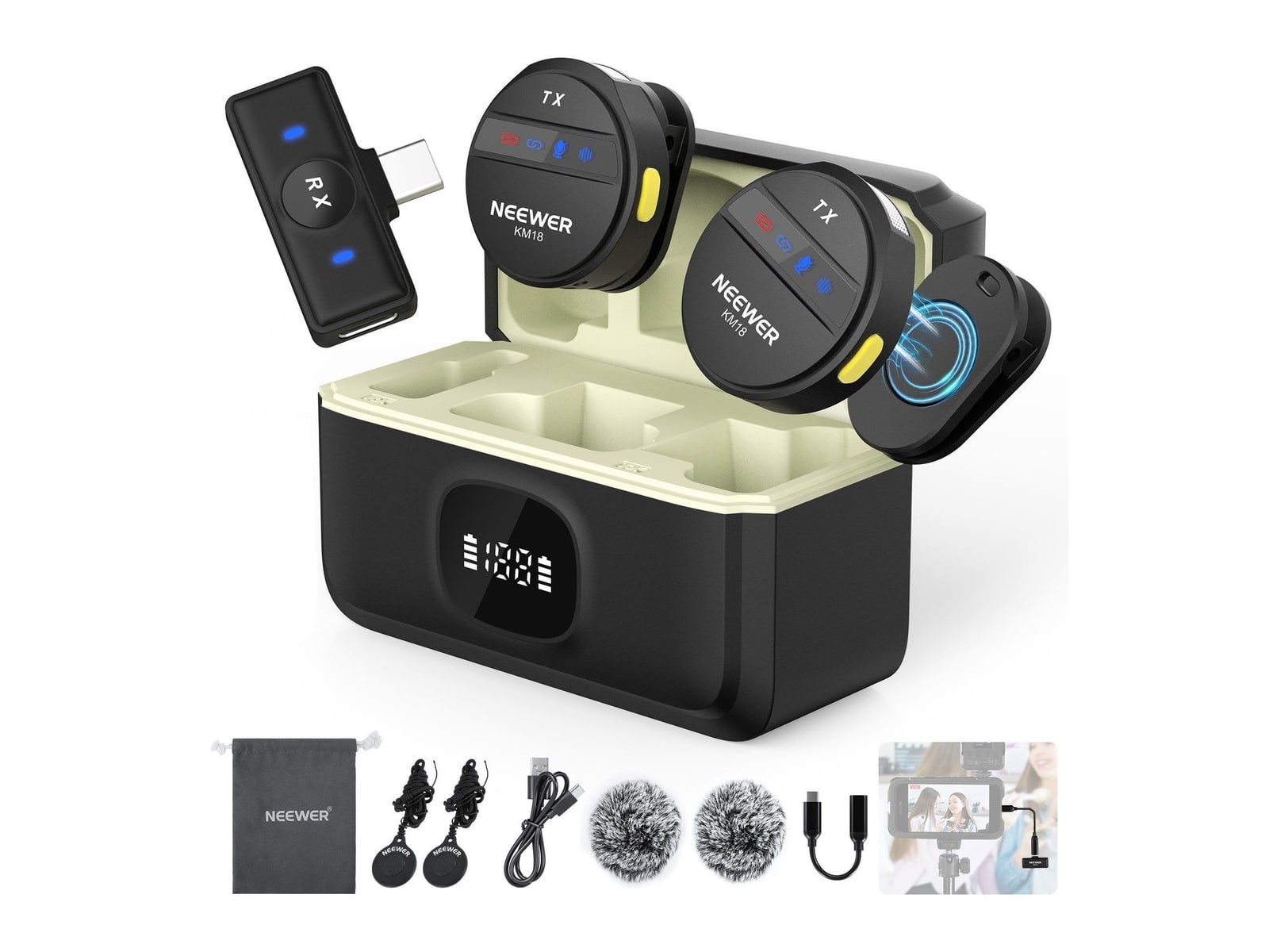 Neewer - KM18 Wireless Lavalier Lapel Microphone For Smartphone/PC Microphones