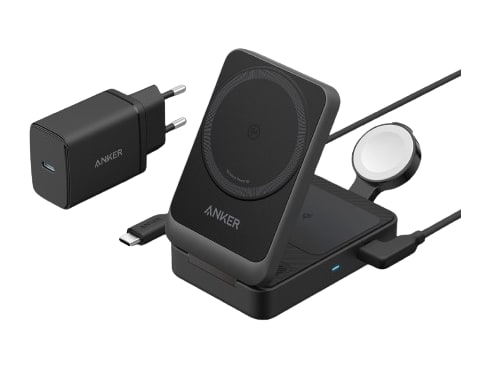 Anker - MagGo Wireless Charging Station (Foldable 3-in-1) Black Wireless Chargers