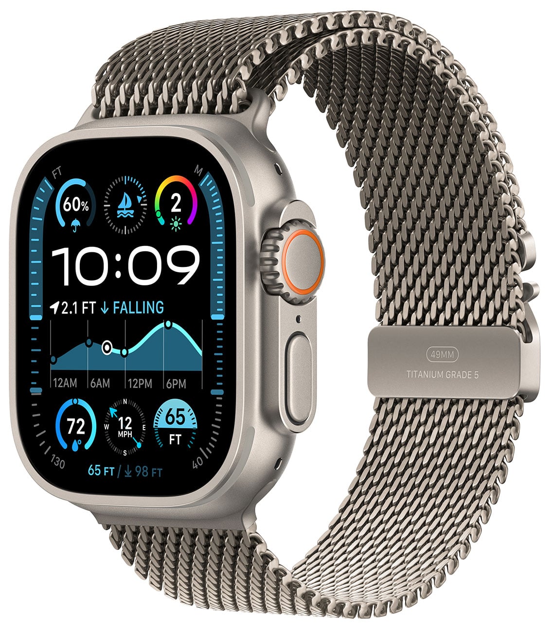 Apple - Apple Watch Ultra 2 (GPS + Cellular) 49mm Natural Titanium Case with Natural Titanium Milanese Loop - Small - Natural Titanium