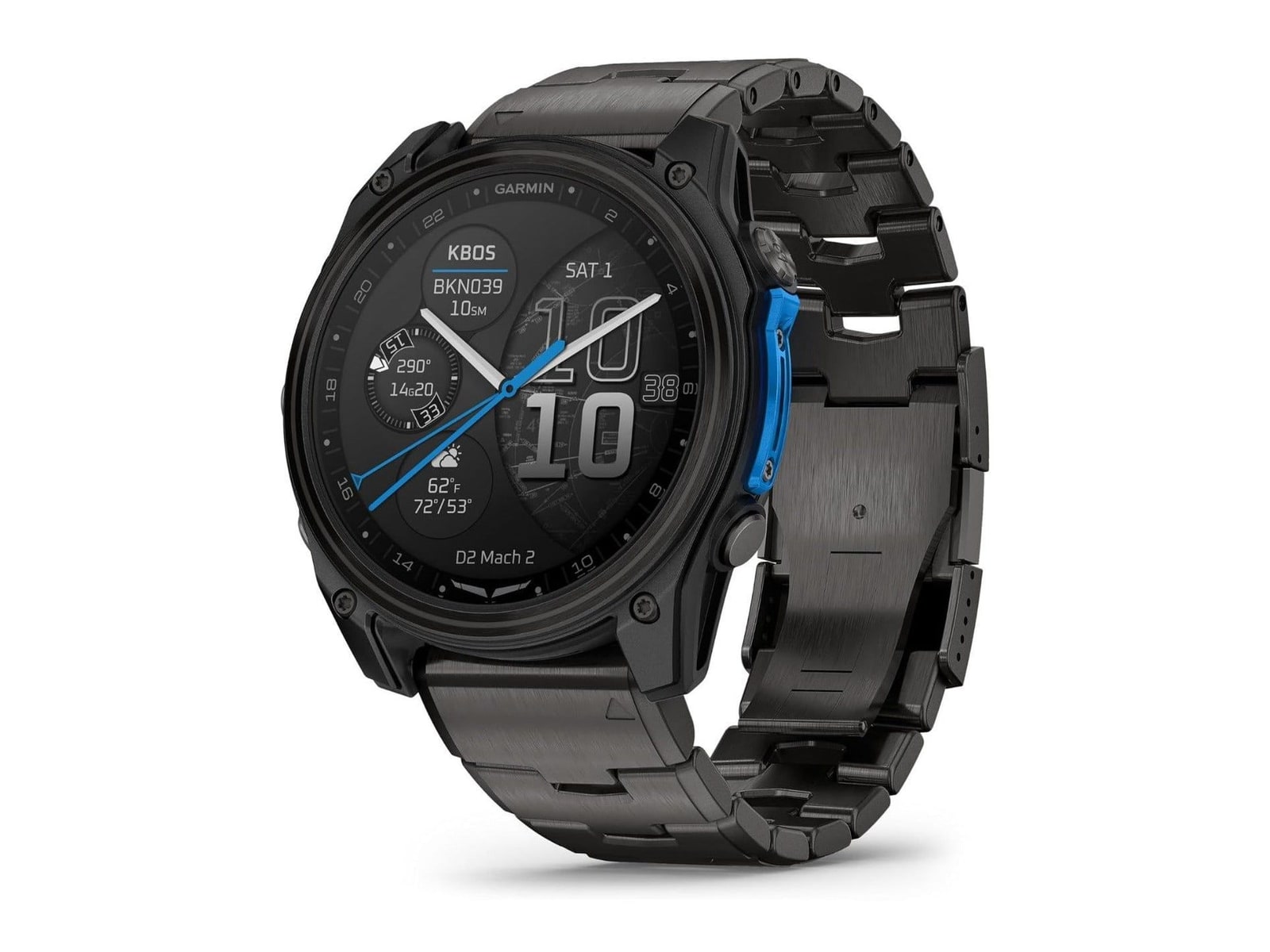 Garmin - D2 Mach 2 51mm GPS Aviator with Titanium Bracelet (Carbon Gray Titanium) Smart Watches - Gray