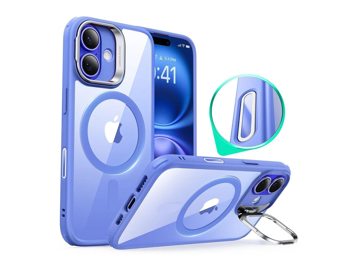 ESR - Classic Hybrid Magnetic Case (Camera Control, Stash Stand) - iPhone 16 Plus - Clear Blue