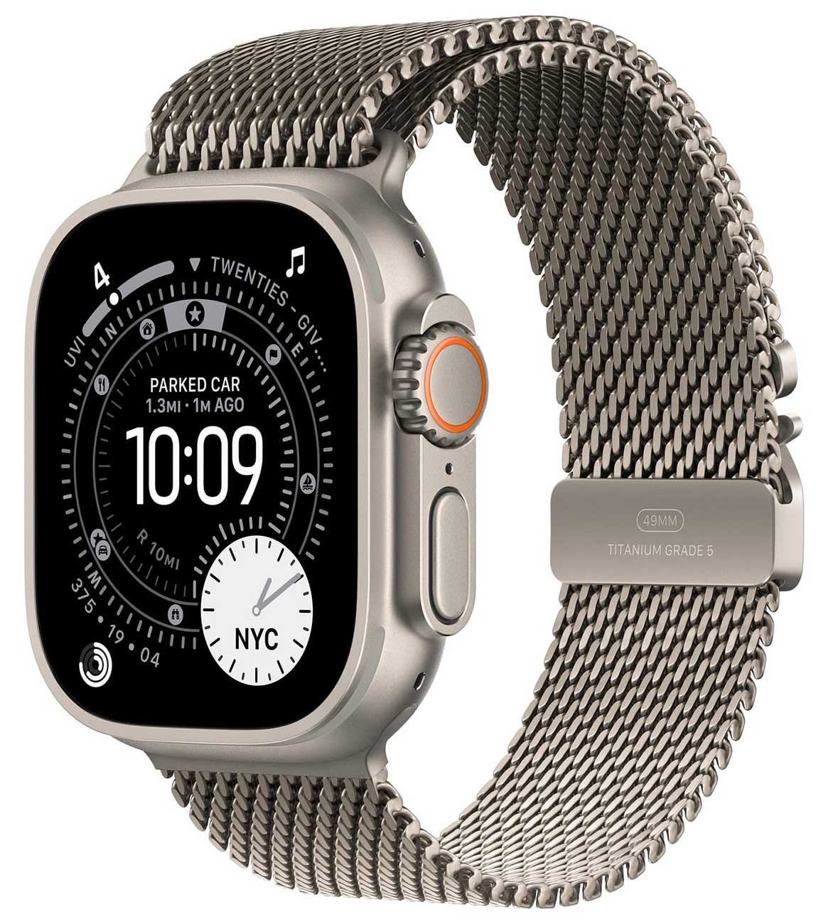 Apple - Apple Watch Ultra 3 (GPS + Cellular) 49mm Natural Titanium Case with Natural Titanium Milanese Loop - Large - Natural Titanium