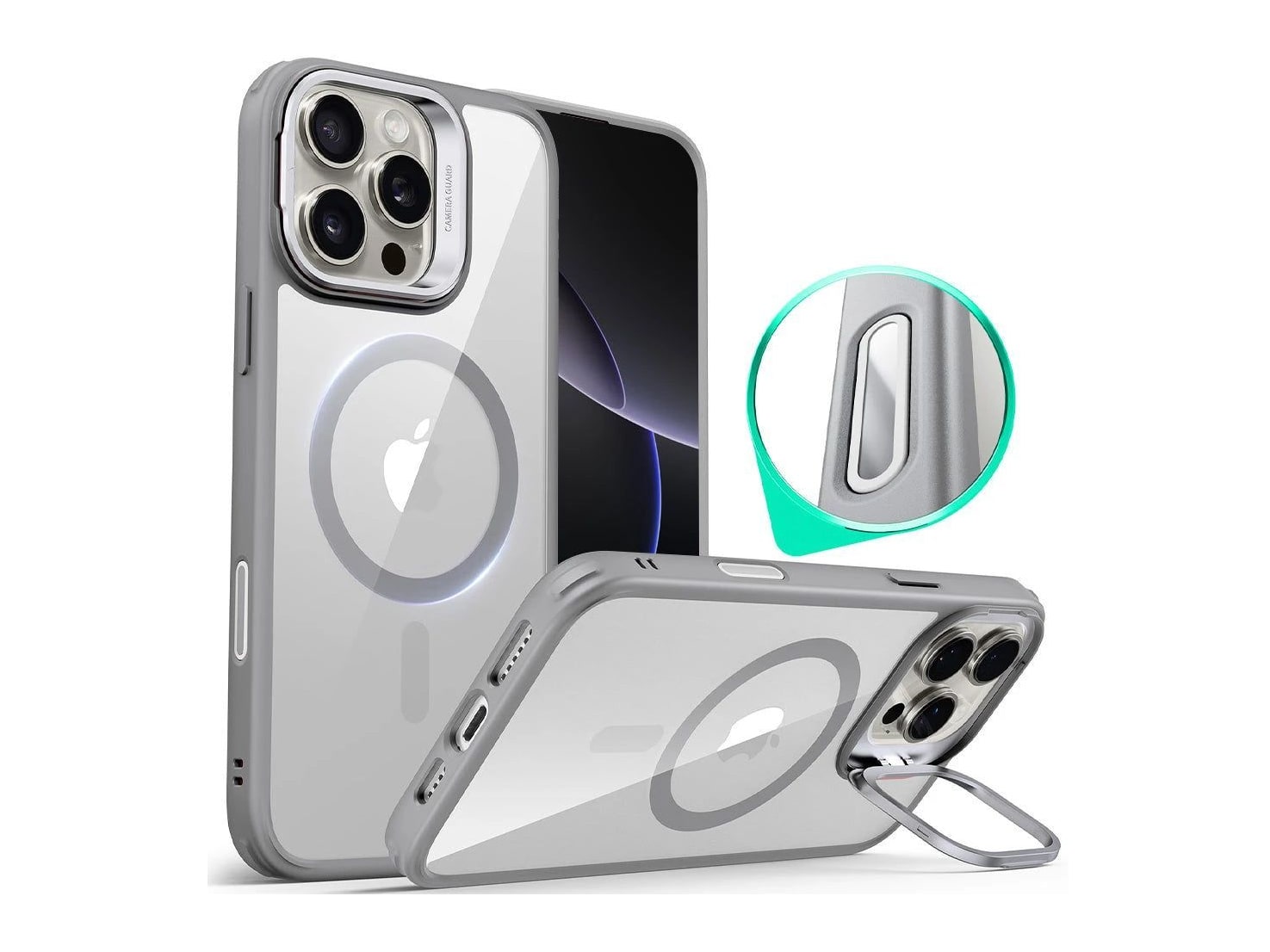ESR - Classic Hybrid Magnetic Case (Camera Control, Stash Stand) - iPhone 16 Pro Max - Clear Grey