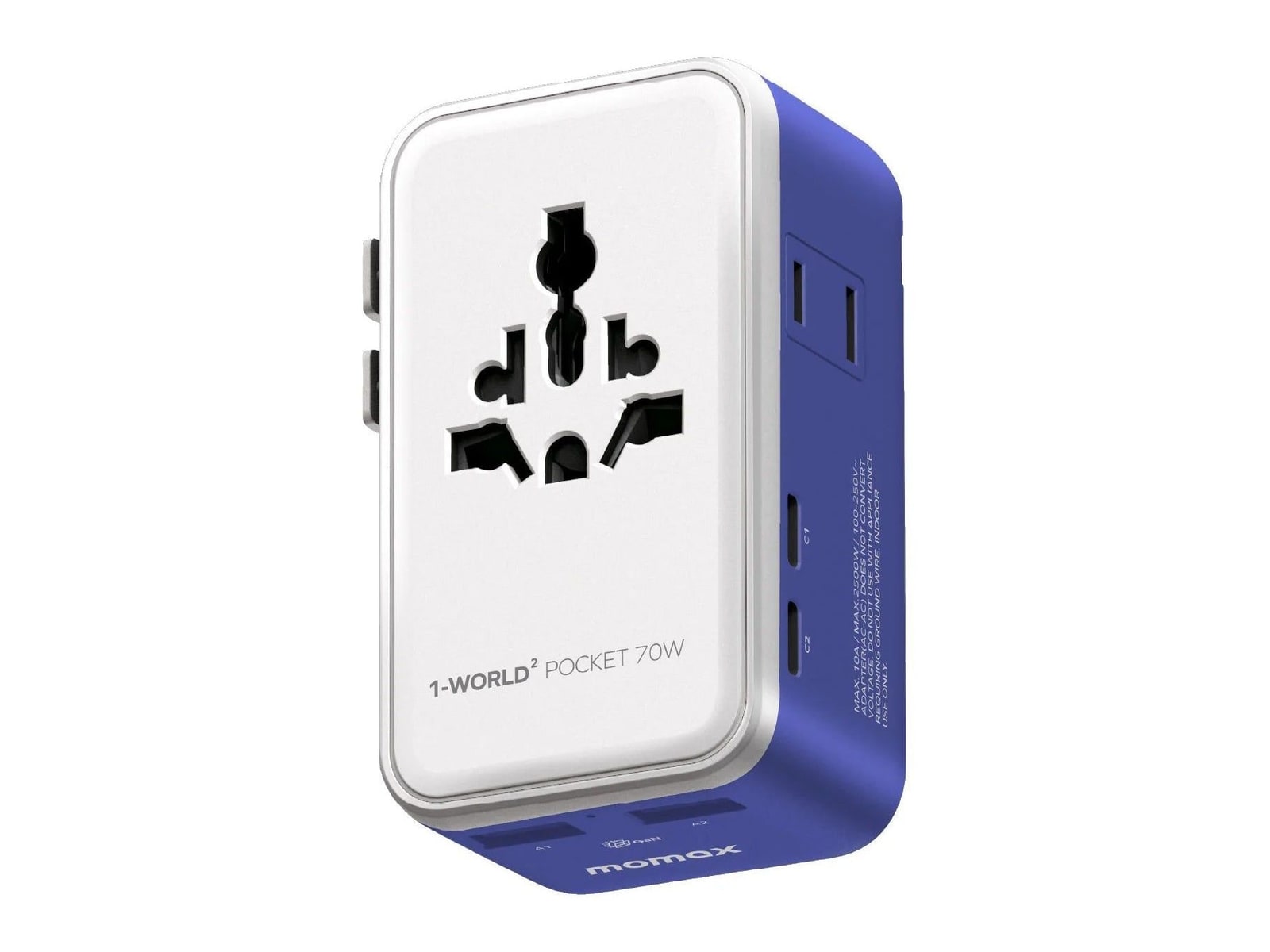 MOMAX - 1-World2 Pocket 70W 4-Port Dual AC Travel Adapter Blue Wall Chargers