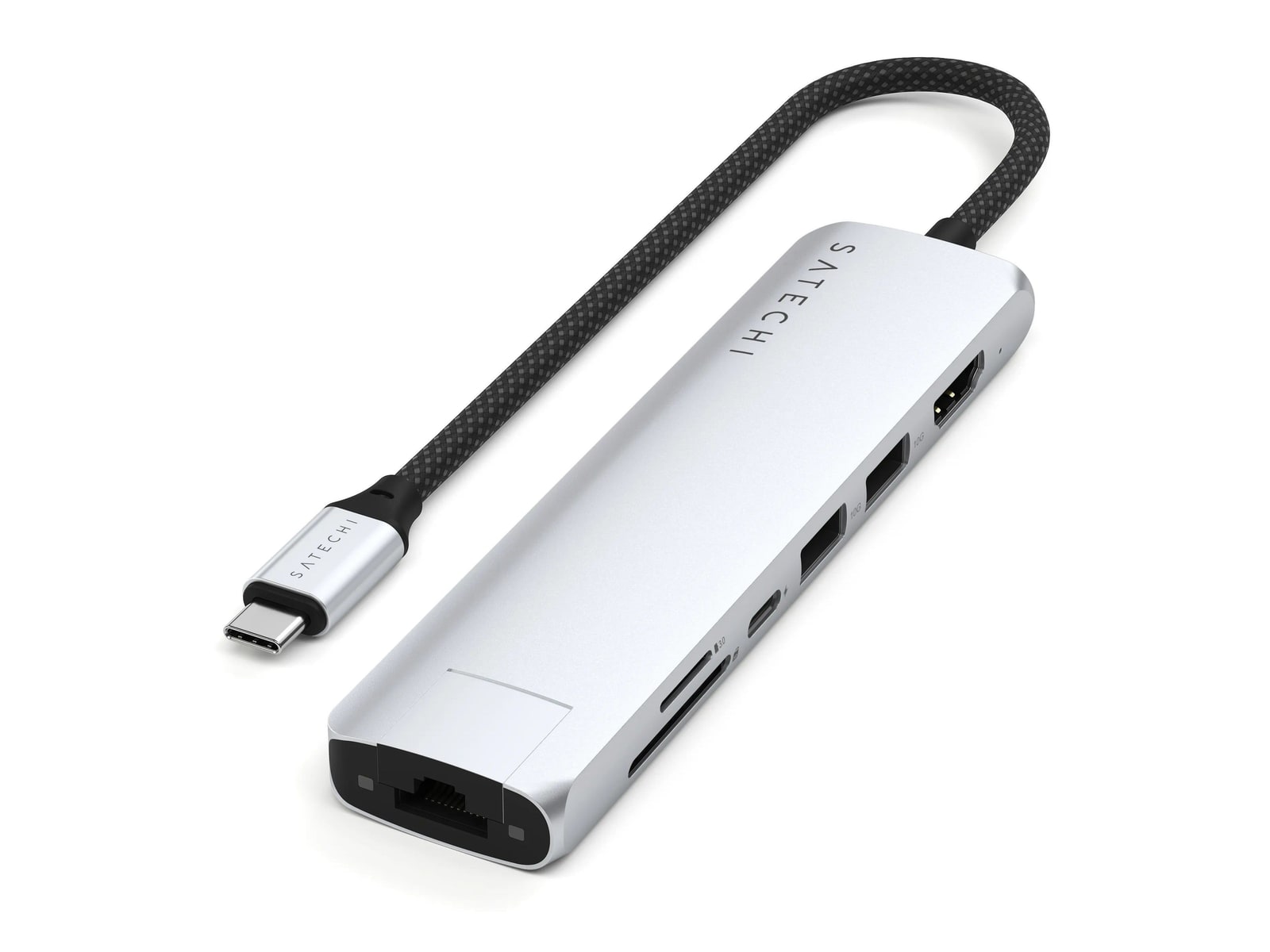Satechi - 7-in-1 USB-C Slim Multiport Adapter with Ethernet USB-C USB Hubs - Silver