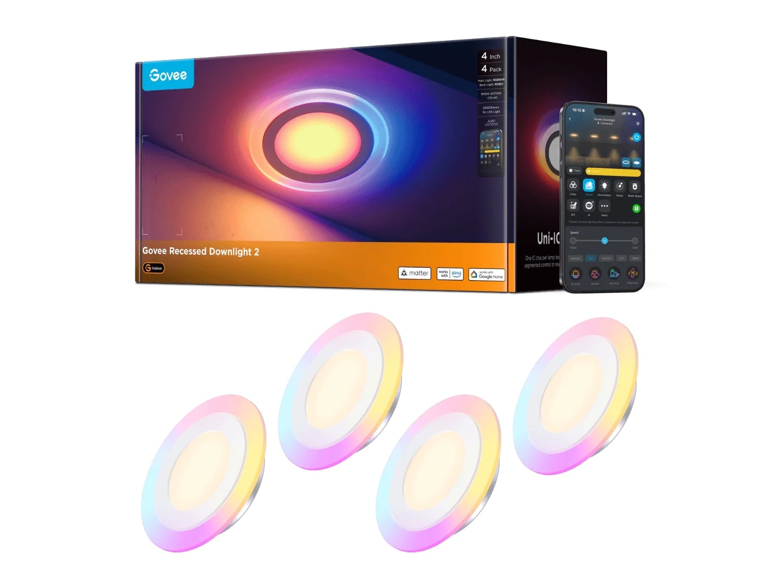Govee - Smart Recessed Lights Pro with Night Light 4-Inch 4 Pack Smart Lighting