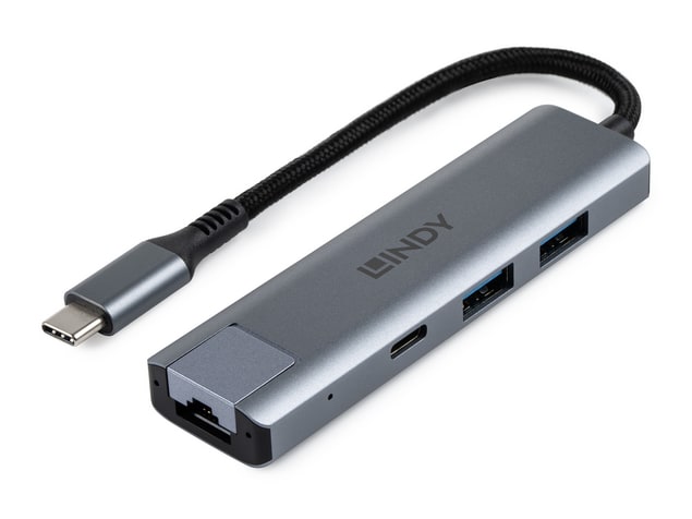 Lindy - 43422 USB-C 3.2 Gen 2 with Gigabit Ethernet USB Hubs - Gray