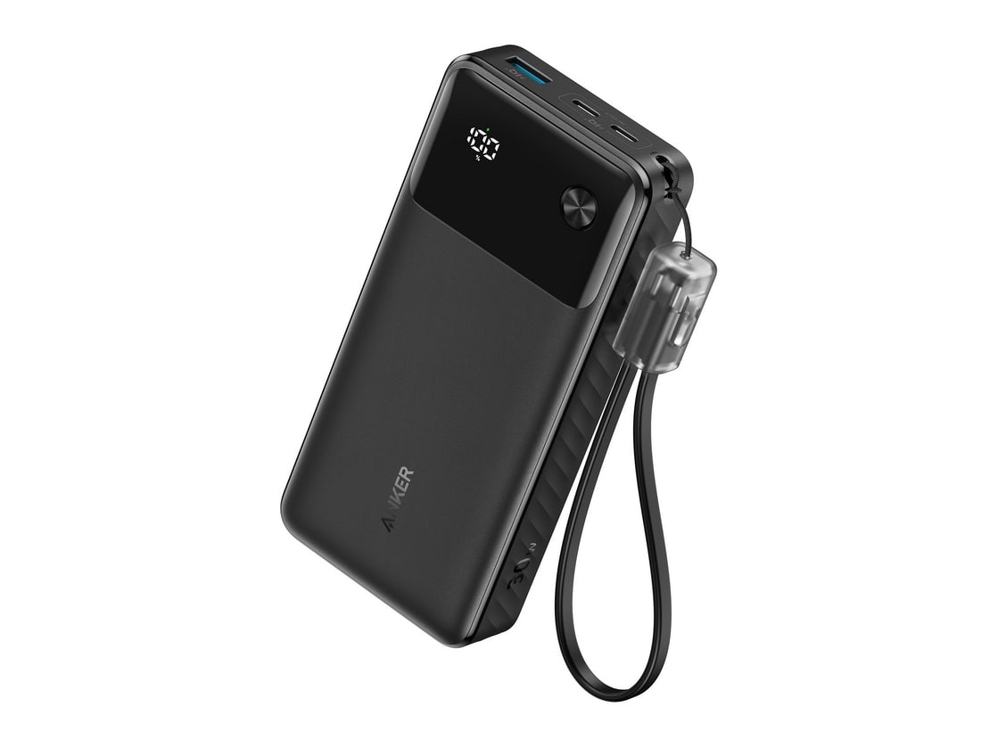 Anker - Power Bank (20K, 30W, Built-In USB-C Cable) Black Power Banks