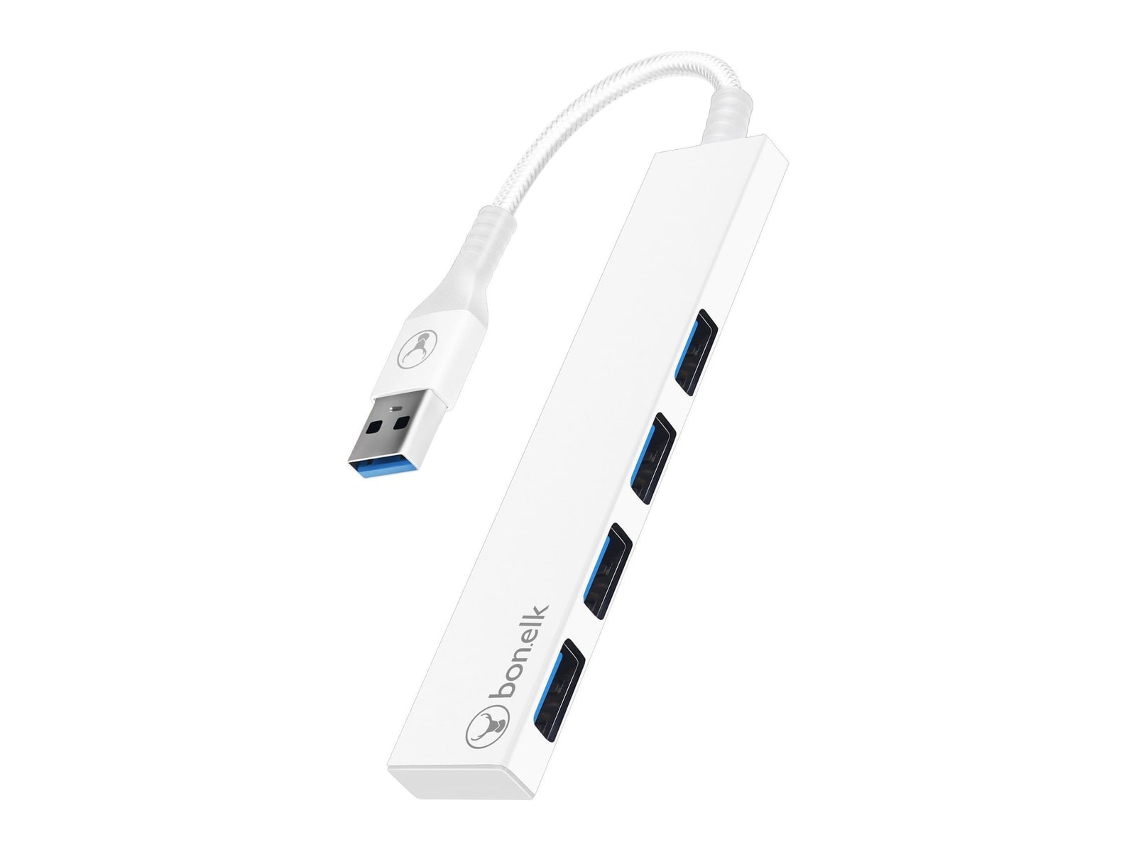 Bonelk - Long-Life USB-A to 4-Port USB 3.0 Slim USB Hubs - White