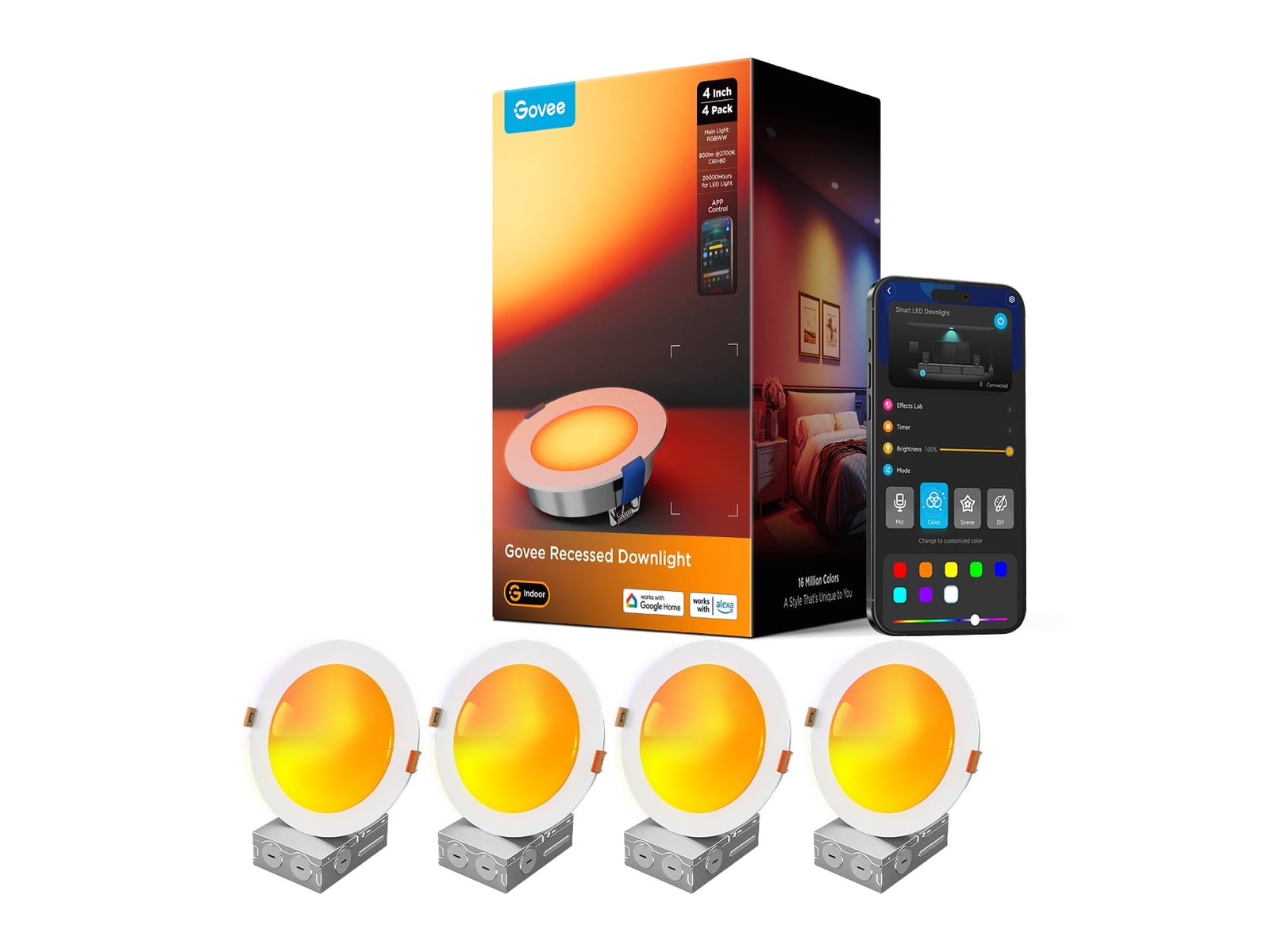 Govee - 4-Inch Smart Recessed Lighting 4 Pack Smart Lighting