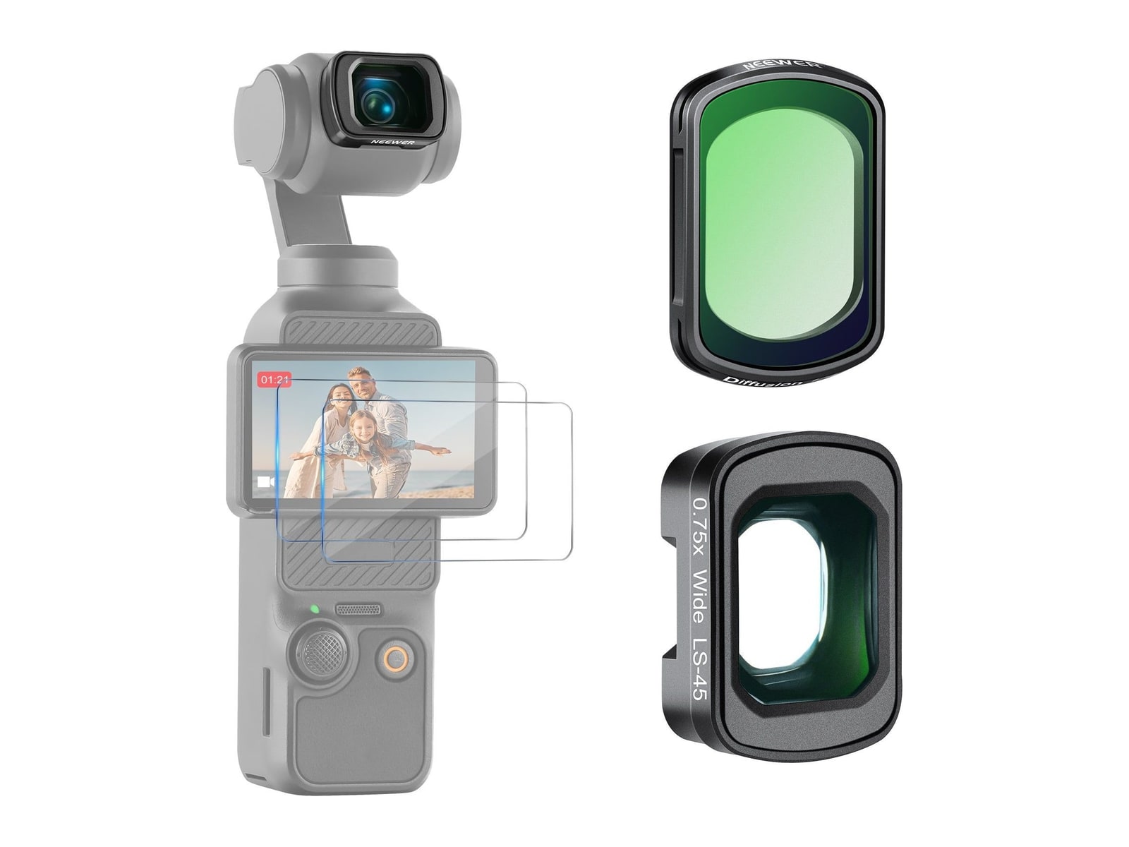 Neewer - FL-B33 Black Diffusion Filter & Wide Angle Lens for Pocket 3 / Pocket 4 & Xtra Muse Camera Accessories