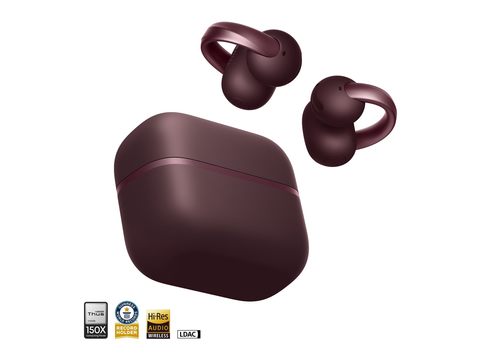 Soundcore - AeroClip 2 Bluetooth True Wireless Earbuds - Burgundy Red