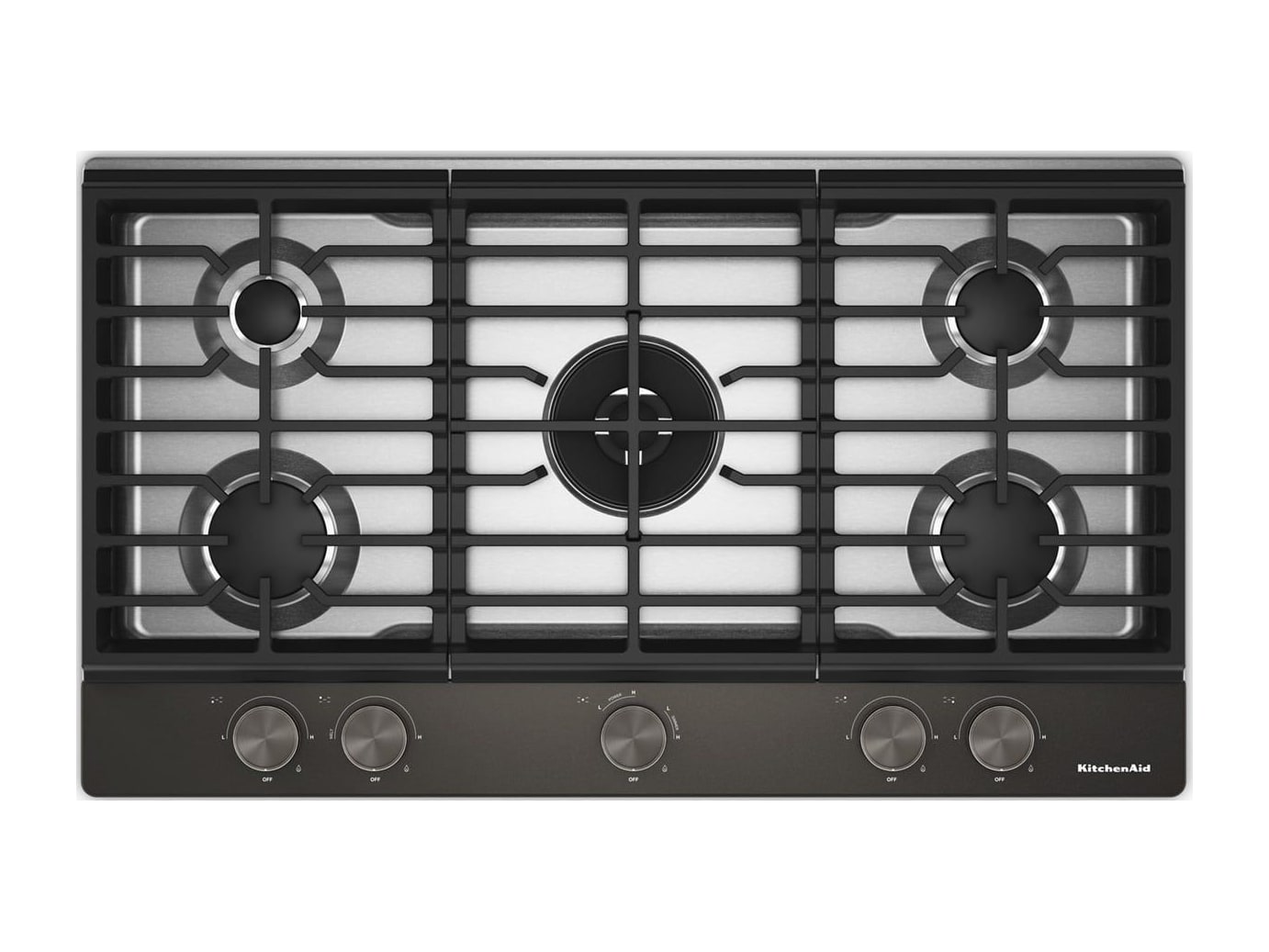 KitchenAid - Gas Cooktop with 5 Burners and Integrated Wok Grate 36-Inch Wide Black Ore Cooktops