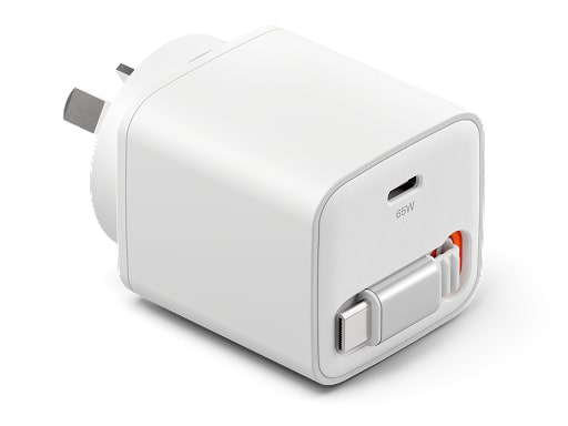 Cygnett - PowerPlus 65W USB-C GaN Wall Charger with Retractable Cable - White Wall Chargers