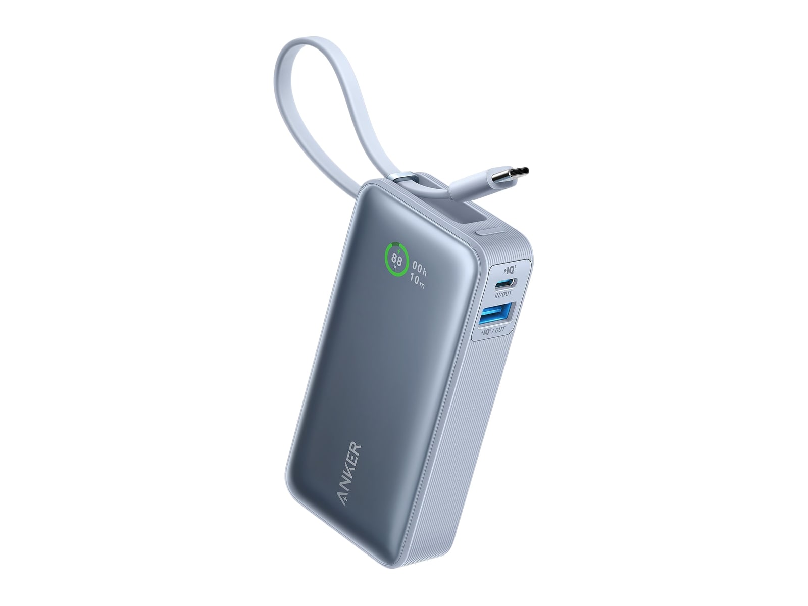 Anker - Nano Power Bank (30W, Built-In USB-C Cable) Ice Lake Blue Power Banks