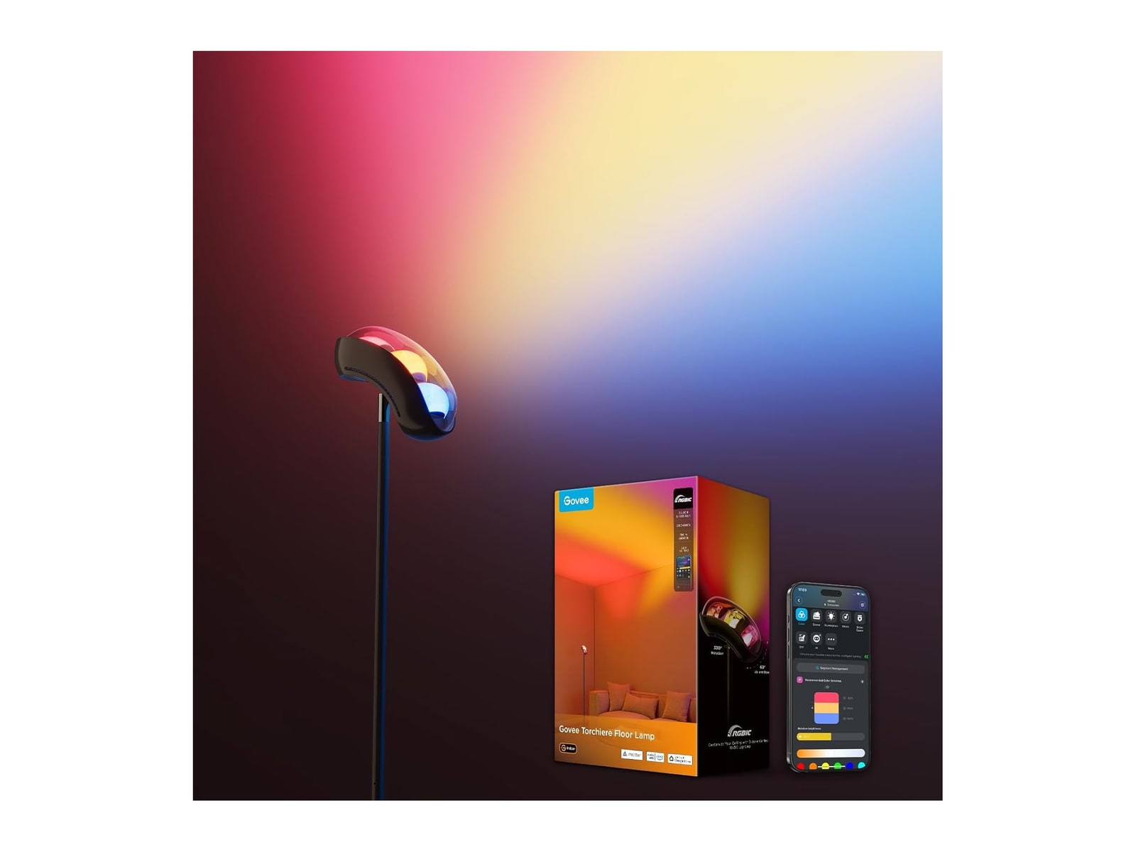 Govee - Torchiere Floor Lamp Smart Lighting - Black