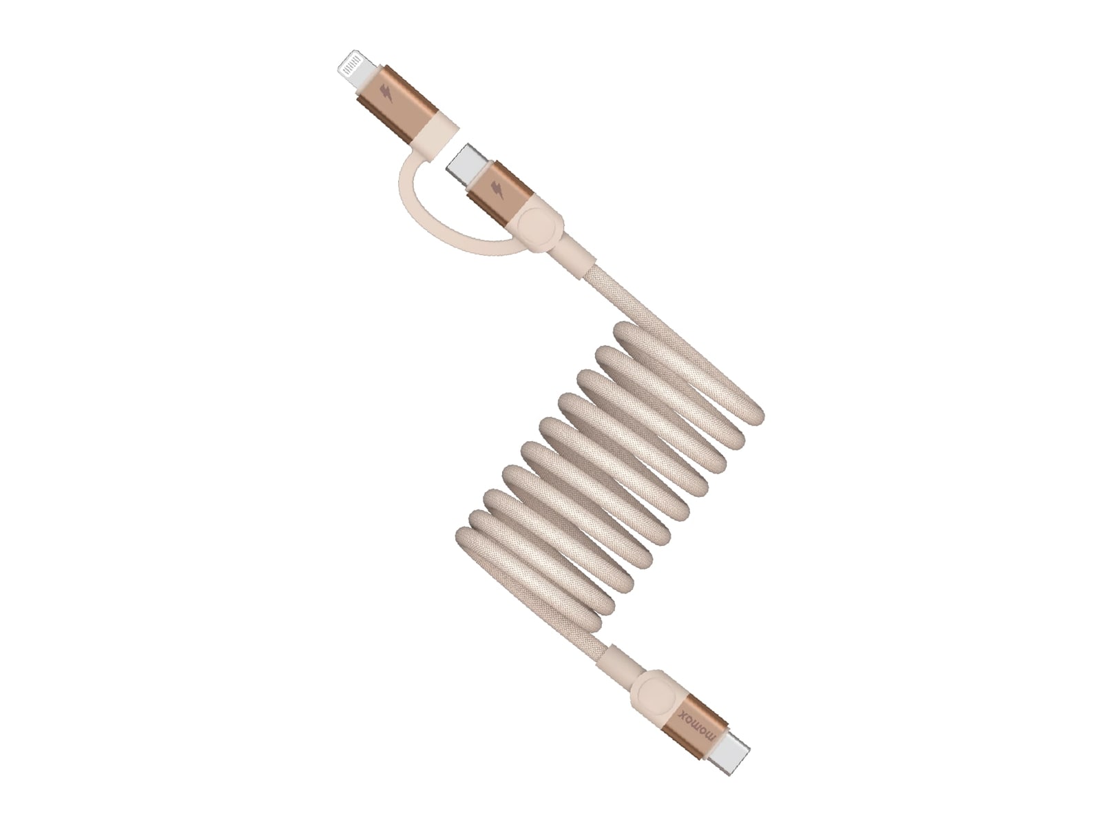 MOMAX - Mag.Link Duo Magnetic USB-C to USB-C & Lightning Cable 60W Up to 2m Sandstone USB-C Cables