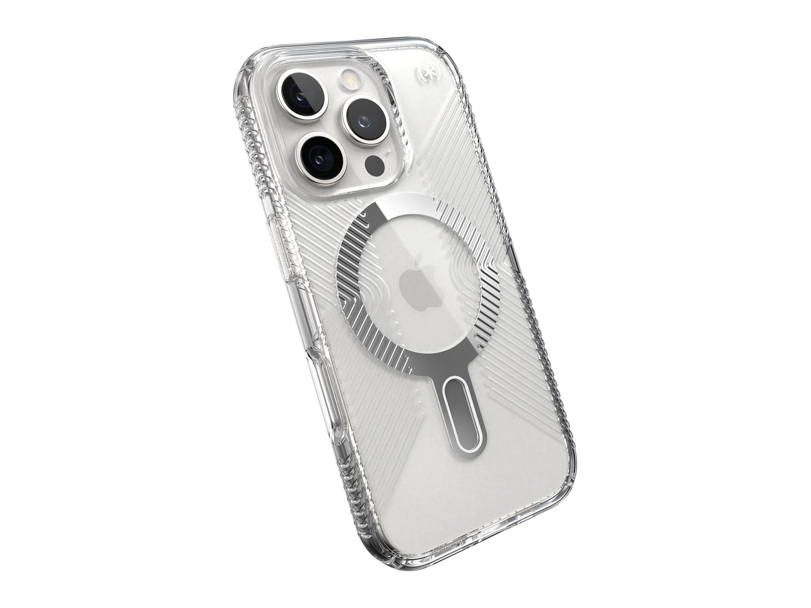Speck - Presidio Perfect-Clear Grip MagSafe with ClickLock - iPhone 16 Pro - Clear/Chrome